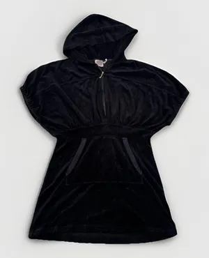 Juicy Couture Coverup Womens Size Small Black Terry Dress Beach Pool Hooded Y2K thumbnail 1