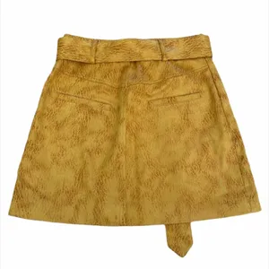 J.Ing Faux Skin Zip Front Belted Mini Skirt Tan S thumbnail 2