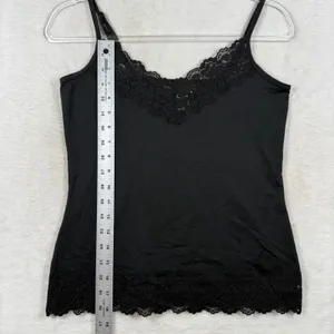 White House Black Market Black Lace Trim Camisole Top Sz M WHBM Adjustable Strap thumbnail 4