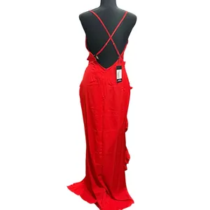 NWT Club L Red Ruffle Plunge Maxi Dress US 4 UK 8 Wedding Guest Formal Sexy thumbnail 4