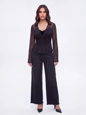 Skönhet Sheer Mesh Flare sleeve Cuff Low-Cut Cover Up Top whimsigoth y2k 90s thumbnail 5
