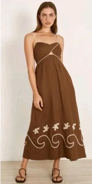 Mon Renn Fresco Embroidered Linen Blend Midi Dress thumbnail 1