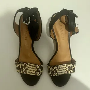 Coach Paige Leather and Black and White Snake Block Heel Sandals Size 5 thumbnail 4