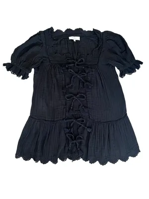 Sea New York Women’s Mae Short Sleeve Coverup Tie Front Black Cotton Mini Dress thumbnail 10