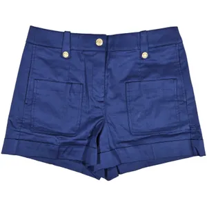 J Crew High Rise Cuffed Shorts Navy Blue Cotton Blend Size 4 Gold Button‎ Detail thumbnail 1