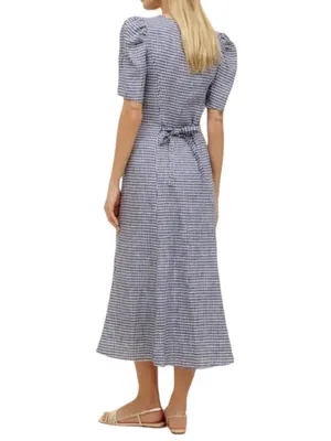 Women’s Reformation Newbury Gingham Print Button Front Linen Midi Dress Size 4 thumbnail 2