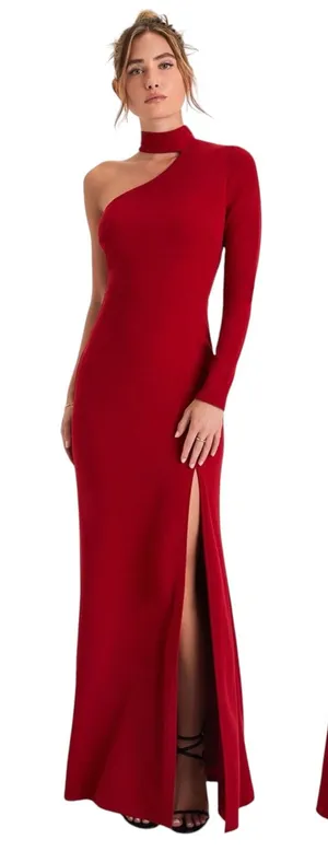 Lulus Keep It Interesting Red Cutout One-Shoulder Maxi Dress size Small NWT thumbnail 1