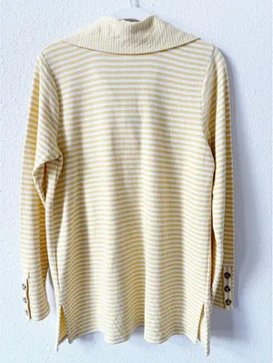 J Jill Split Neck Collared Pullover Striped Sweater Lemoncream Size XS Preppy thumbnail 2