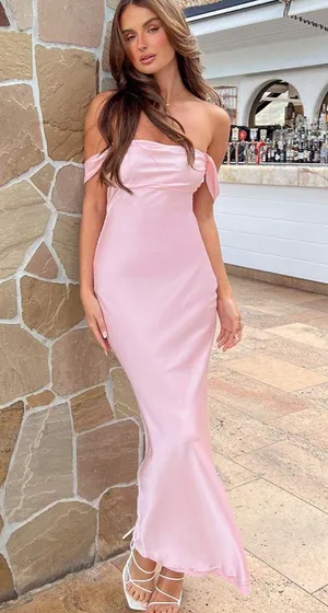 Light Pink Off-Shoulder Formal Maxi Dress Beginning Boutique thumbnail 1
