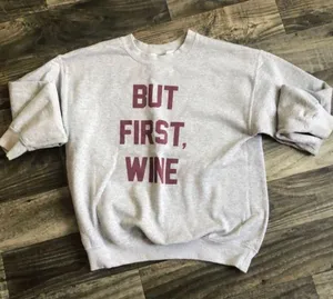 But First Wine Crew Neck Gray Size M thumbnail 1