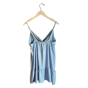 H&M Divided lighht Blue Babydoll Mini Dress size Large Pastel Striped Tiered‎ thumbnail 2