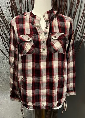 🏍️ Harley Davidson Red Plaid Hooded Long Sleeve Shirt Size Small🏍️ thumbnail 1