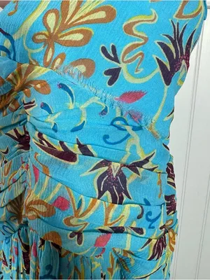 A.L.C. Frank New Violet‎ Silk Floral Chiffon Halter Handkerchief Hem Midi Dress size 00 thumbnail 7