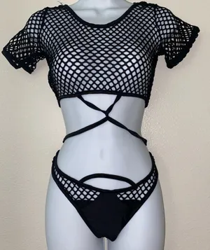Sexy mesh 2 piece set Black Size L thumbnail 1