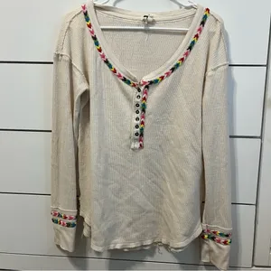 Free People Rainbow Thermal Henley Top Ivory thumbnail 3