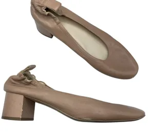 Everlane Nude Leather Round Toe Low Block Heel Womens 10 Chunky Heels Stretch thumbnail 1