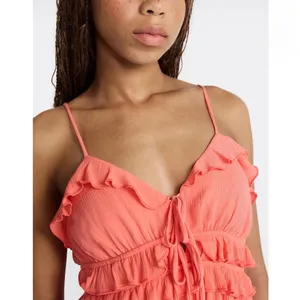 No Boundaries Sleeveless Tie Front Ruffle Romper, Women's thumbnail 4