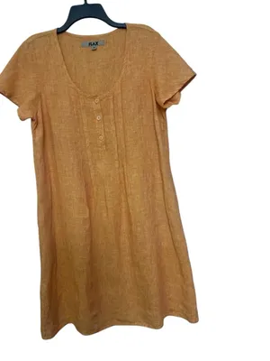 FLAX Brand 100% Linen Short Sleeve Dress Orange Womens Size S thumbnail 3