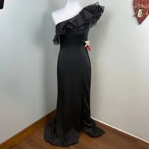 Mac Duggal Black High Slit One Shoulder Ruffle Evening Gown Size 4 $398 26372 thumbnail 3