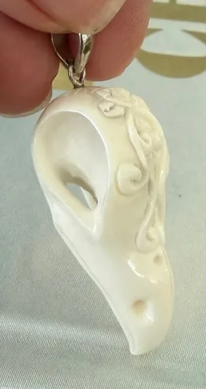 Hand Carved Raven Skull Pendant Sterling Silver thumbnail 1