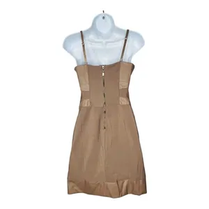 Lucy & Co Faux Leather Mini Dress Womens S Tan Rosette‎ 3D Floral Cocktail NWT thumbnail 3