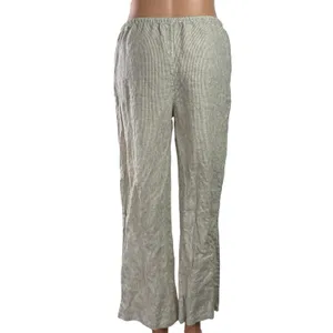 Brandy Melville 100% Linen Green Striped Dawstring Wide Leg Trousers Pants Sz S thumbnail 3