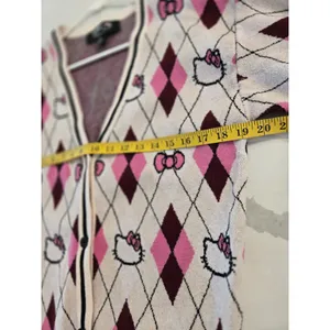 Hello Kitty Forever 21 Argyle Cardigan Sweater Womens Size Small Pink Sanrio thumbnail 6