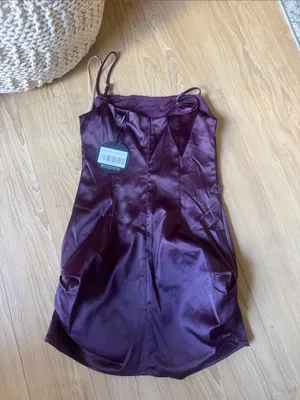 White Fox Boutique Satin Slip Dress in Plum thumbnail 2