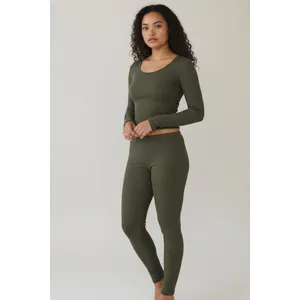 No Boundaries Womens Top Sz S Green Seamless Rib Knit Crop Long Sleeve Casual thumbnail 6