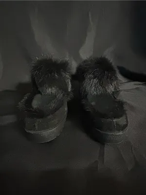Coach Women’s Vintage Kaela Black Genuine Rabbit Fur Suede Platform Slides 7.5 thumbnail 4