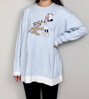 Disney Light Blue Minnie Mouse & Pluto Embroidered Long-Sleeve Crew-Neck Sweater | Donaldson - The Walt Company thumbnail 2