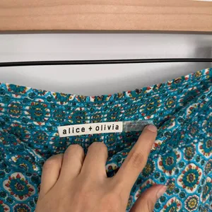 Alice + Olivia Small Russell Pants‎ High Waist Geo Teal Blue Wide Leg Boho Gypsy thumbnail 7