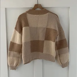PEPPERMAYO Tulum Nights Neutral Patchwork Knit Checkered Jumper Sweater Size S thumbnail 4