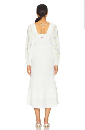 Revolve Anthropologie Damson Madder White Cotton Junia Midi Dress in Embroidered thumbnail 3