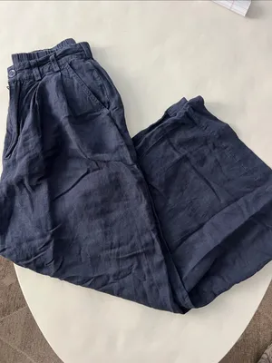 YFB Super Wide Leg Flowy Linen Blend High Waisted Pants Navy Blue XS thumbnail 2
