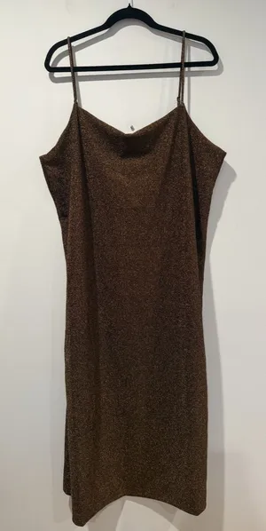 NEW H&M Dress XL Brown/Bronze 90s Friends Shimmer Stretch Minimal Whimsigoth thumbnail 1