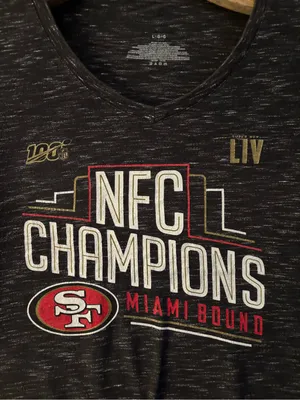 Women’s NFC 49ers Champions Miami Bound Graphic Tee Size L Charcoal Gray thumbnail 3