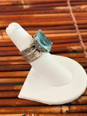 Silpada Sterling Silver Ring with Aqua Blue Square Glass Stone 5.5 thumbnail 4