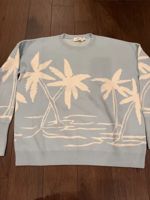 Vineyard Vines Sky Blue Palm Tree Knit Crewneck Sweater Size Medium - C4-107 thumbnail 4