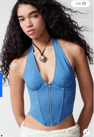 Urban Outfitters Out From Under‎ Hot Stuff Denim Halter Corset Top Blue Sz S thumbnail 1