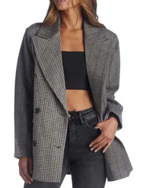 7‎ For All Mankind Womens Mixed Pattern Double Breasted Blazer Gray Wool Blend L thumbnail 1