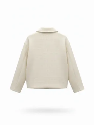 Abercrombie &‎ Fitch Cream Textured Boxy Jacket with Patch Pockets thumbnail 2