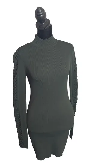 White House | Black Market Ribbed Knit Bodycon Mini Dress Womens XS Green Mock Neck Cut Out Sleeve thumbnail 1