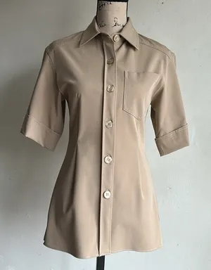 ZARA Short Sleeve Button Down Tan Tunic Top Sz XS NWT thumbnail 1