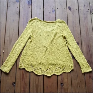Anthropologie Chartreuse Scalloped Knit Sweater Size Small thumbnail 3