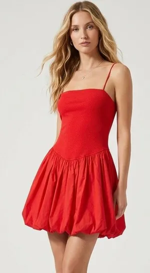 GB Gianni Bini NWT Sz M Red Ribbed Knit Drop Waist Balloon Hem Mini Dress Y2K thumbnail 1