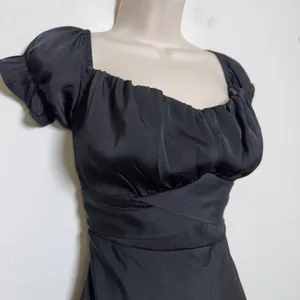 Women‎ Milkmaid Maxi Whimsigoth Dress Large Black Satin Puff Sleeve Ruched Bust thumbnail 2