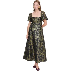 NWT Hill House The Matilda in Black Gold Bird Brocade Smocked Dress XXS thumbnail 4