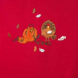Quacker Factory Red Fall Thanksgiving Embroidered Sweatshirt Womens Medium thumbnail 9