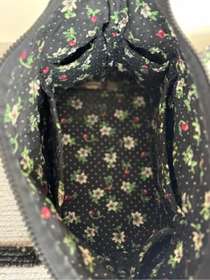 Vintage Handmade Quilted Sewing Bag Black Cherry Print thumbnail 7